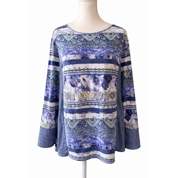 Chico's Tops - Zenergy by Chico's Large 2 Blue Purple Boho Print Tunic Top Long Sleeve